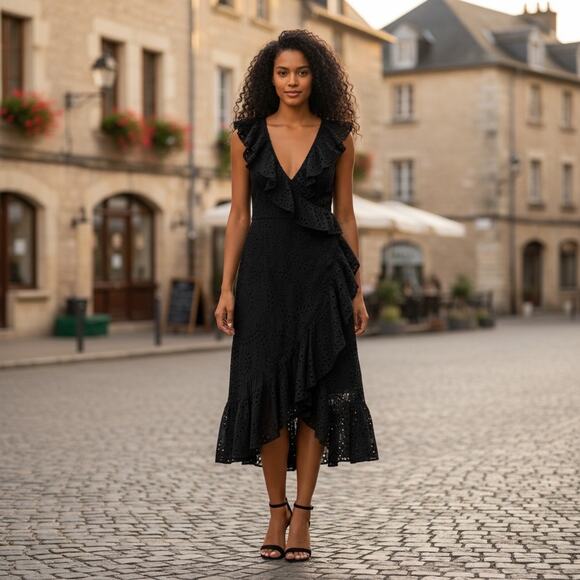 White House Black Market Dress Eyelet Wrap Sleeveless Ruffle - Picture 14 of 14